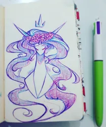 Size: 3456x4135 | Tagged: safe, artist:prettyshinegp, derpibooru import, oc, unofficial characters only, pony, unicorn, bust, crown, eyes closed, female, floral head wreath, flower, horn, image, jewelry, jpeg, mare, regalia, solo, traditional art, unicorn oc