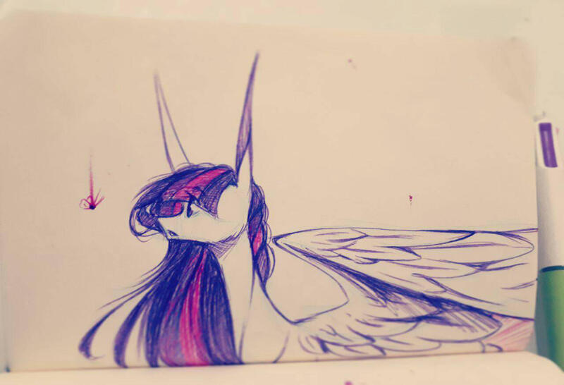 Size: 1280x874 | Tagged: safe, artist:prettyshinegp, derpibooru import, twilight sparkle, twilight sparkle (alicorn), alicorn, pony, female, image, jpeg, mare, missing horn, solo, traditional art