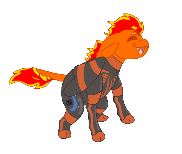 Size: 610x514 | Tagged: safe, artist:euspuche, derpibooru import, oc, oc:fireheart(fire), pony, animated, dancing, donut steel, fireheart76's latex suit design, gif, image, latex, latex suit, prisoners of the moon, rubber, rubber suit, solo, trace