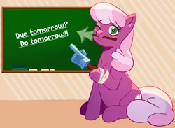 Size: 2344x1717 | Tagged: safe, artist:applephil, derpibooru import, cheerilee, earth pony, pony, arrow, chalkboard, female, foam finger, image, looking at you, mare, one eye closed, png, sitting, smiling, smiling at you, solo, text, wink, winking at you