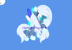 Size: 781x548 | Tagged: safe, artist:sugaricakeponyartist, derpibooru import, oc, oc:blueberry cupcake wishes, pegasus, pony, base used, blue background, colored wings, deviantart watermark, female, fluffy mane, freckles, gray mane, image, mare, mottled coat, multicolored wings, obtrusive watermark, pegasus oc, png, simple background, two toned coat, watermark, wings