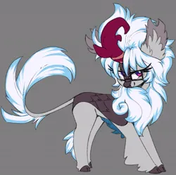 Size: 821x818 | Tagged: safe, artist:jennithedragon, derpibooru import, oc, oc:windshear, unofficial characters only, kirin, big ears, blue mane, cloven hooves, colored sketch, ear fluff, gift art, glasses, gray background, gray coat, hoof fluff, image, jpeg, kirin oc, leonine tail, looking at you, scales, simple background, sketch, solo, standing, tail, white mane