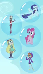 Size: 720x1228 | Tagged: safe, derpibooru import, pinkie pie, rarity, barbara gordon, batgirl, bubble, charlie morningstar, crossover, dc comics, dc superhero girls, female, hazbin hotel, image, in bubble, png, sky, star butterfly, star vs the forces of evil, trapped
