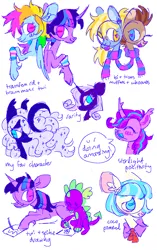 Size: 1208x1920 | Tagged: safe, artist:webkinzworldz, derpibooru import, coco pommel, derpy hooves, doctor whooves, princess luna, rainbow dash, rarity, spike, starlight glimmer, time turner, twilight sparkle, twilight sparkle (alicorn), alicorn, dragon, earth pony, pegasus, pony, unicorn, alternate design, bisexual pride flag, bisexuality, curved horn, drawing, female, horn, image, male, mouthpiece, png, positive message, pride, pride flag, sketch, sketch dump, trans female, trans male, transgender, transgender pride flag, twitterina design