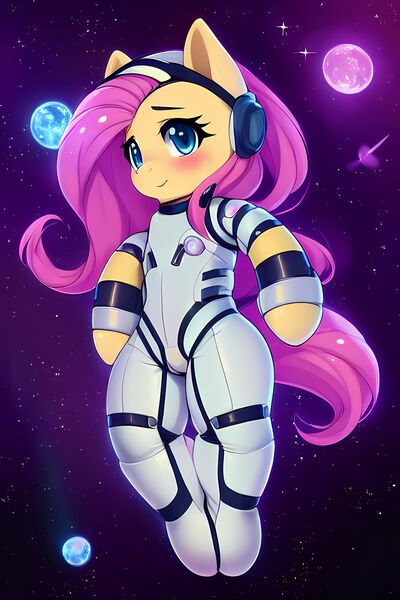 Size: 2048x3072 | Tagged: suggestive, derpibooru import, editor:xyd0, machine learning generated, stable diffusion, fluttershy, pony, astronaut, butt, clothes, image, jpeg, plot, space, spacesuit, wingless, zero gravity