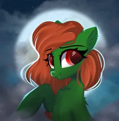 Size: 2480x2516 | Tagged: safe, artist:janelearts, derpibooru import, oc, oc:muse, earth pony, pony, undead, vampire, cloud, image, moon, night, orange mane, png, red eyes, solo