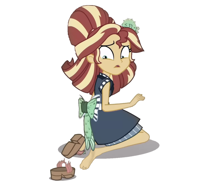 Size: 1200x1079 | Tagged: safe, derpibooru import, sunset shimmer, equestria girls, bacon, barefoot, barefoot sandals, broken, clothes, cute, feet, female, fetish, food, foot fetish, image, lost, meat, png, sandals, shoes, shorts, socks, solo, solo female, sunset