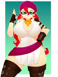 Size: 1500x2000 | Tagged: suggestive, artist:xan-gelx, derpibooru import, sunset shimmer, human, equestria girls, big breasts, breasts, busty sunset shimmer, clothes, commission, cosplay, costume, crossover, dragon age, female, image, isabela, jpeg, pirate, solo
