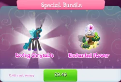 Size: 1272x860 | Tagged: safe, derpibooru import, official, queen chrysalis, changeling, changeling queen, bundle, bush, costs real money, crown, english, female, flower, gameloft, glasses, horn, image, jewelry, jpeg, mirror universe, mobile game, my little pony: magic princess, numbers, regalia, reversalis, sale, solo, solo focus, spread wings, text, wings