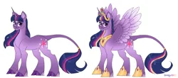 Size: 3649x1600 | Tagged: safe, artist:dozyarts, derpibooru import, twilight sparkle, twilight sparkle (alicorn), alicorn, pony, unicorn, alternate design, big crown thingy, cloven hooves, element of magic, image, jewelry, png, quadrupedal, regalia, simple background, white background