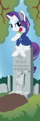 Size: 1500x4500 | Tagged: safe, artist:prixy05, derpibooru import, prince blueblood, rarity, pony, unicorn, axe, bust, disneyland, flower, grave, gravestone, image, implied murder, older, older rarity, png, rose, solo, stretching portrait, the haunted mansion, weapon