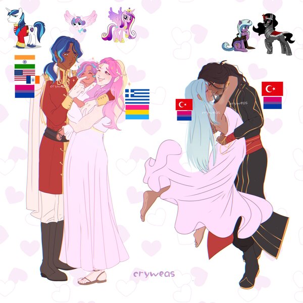 Size: 2048x2048 | Tagged: safe, alternate version, artist:cryweas, derpibooru import, idw, king sombra, princess cadance, princess flurry heart, radiant hope, shining armor, alicorn, human, pony, unicorn, alternate hairstyle, american flag, baby, baby pony, barefoot, bedroom eyes, belt, bisexual pride flag, boop, boots, bracelet, cape, clothes, coat, cute, dark skin, dress, ear piercing, earring, elf ears, eyeshadow, father and child, father and daughter, feet, female, filly, flag, foal, freckles, gloves, grin, hopebra, hug, humanized, image, indian, jewelry, jpeg, lipstick, looking at each other, looking at someone, makeup, male, mare, mother and child, mother and daughter, necklace, one eye closed, pansexual, pansexual pride flag, pants, piercing, ponytail, pride, pride flag, sandals, shiningcadance, shipping, shirt, shoes, simple background, smiling, soles, stallion, straight, suit, turkey (country), white background, wink