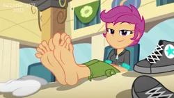 Size: 8000x4500 | Tagged: safe, artist:metalhead97, derpibooru import, scootaloo, human, equestria girls, barefoot, cafeteria, chair, clothes, commission, converse, cute, cutealoo, eyebrows, feet, feet on table, fetish, foot fetish, foot focus, image, lidded eyes, older, older scootaloo, png, presenting, raised eyebrow, reclining, shoes, show accurate, sitting, smiling, smirk, smug, socks, soles, solo, toes