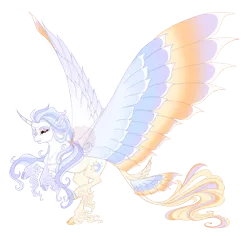 Size: 5200x4900 | Tagged: safe, artist:gigason, derpibooru import, oc, oc:divine deity, alicorn, pony, black sclera, cloven hooves, colored wings, female, galloping, image, large wings, mare, multicolored wings, png, quadrupedal, simple background, solo, transparent background, watermark, wings