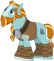 Size: 557x632 | Tagged: safe, artist:pascalmulokozi2, derpibooru import, rockhoof, earth pony, pony, braid, braided tail, image, leg wraps, male, png, sad, solo, stallion, tail, valknut