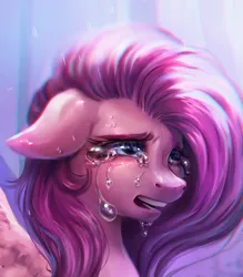 Size: 1795x2053 | Tagged: safe, alternate version, artist:bananitryi, derpibooru import, fluttershy, pegasus, pony, blue eyes, close-up, crying, eyebrows, eyelashes, female, floppy ears, furrowed brow, image, long mane, mare, nostrils, open mouth, png, snout, solo, teary eyes