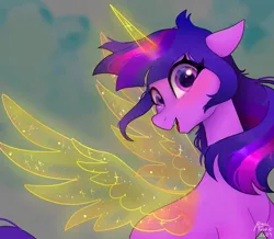 Size: 1511x1316 | Tagged: safe, artist:petaltwinkle, derpibooru import, twilight sparkle, earth pony, pony, artificial horn, artificial wings, augmented, earth pony twilight, female, g5 concept leaks, horn, image, jpeg, looking at you, magic, magic horn, magic wings, mare, open mouth, open smile, race swap, smiling, smiling at you, solo, spread wings, twilight sparkle (g5 concept leak), wings