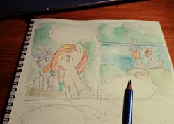 Size: 2048x1463 | Tagged: safe, artist:daisymane, derpibooru import, oc, oc:poniko, oc:rokuchan, unofficial characters only, earth pony, pony, comic, duo, female, image, jpeg, mare, traditional art, watercolor painting