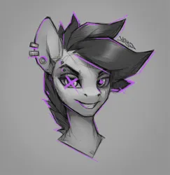 Size: 2274x2339 | Tagged: safe, artist:dashid, derpibooru import, oc, earth pony, pony, head, image, jpeg, male, open mouth, piercing, sketch, smiling, solo, teeth