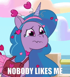 Size: 650x716 | Tagged: safe, derpibooru import, edit, edited screencap, screencap, izzy moonbow, my little pony: tell your tale, spoiler:g5, spoiler:my little pony: tell your tale, spoiler:tyts01e44, animated, g5, gif, image, sad, secret ad-mare-er, solo