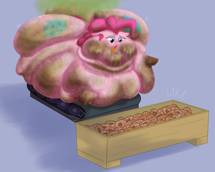 Size: 2238x1788 | Tagged: questionable, artist:necrofeline, derpibooru import, pinkie pie, earth pony, pony, belly, big belly, bingo wings, chubby, chubby cheeks, dirty, dirty pie, donut, double chin, drool, exhausted, fart, fart cloud, fart fetish, fat, fat fetish, female, fetish, filthy, filthy pie, flabby chest, food, foodstains, gas, image, large butt, mare, messy, messy eating, messy pie, neck roll, obese, panting, pig trough, piggy pie, png, pudgy, pudgy pie, rolls of fat, slob, slovenly, solo, solo female, stain, sweat, tired, treadmill, trough, winded