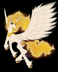 Size: 1440x1800 | Tagged: safe, artist:shackle_moon, derpibooru import, princess celestia, alicorn, pony, black background, concave belly, image, jpeg, large wings, mane of fire, redesign, simple background, slim, solo, tall, thin, wings