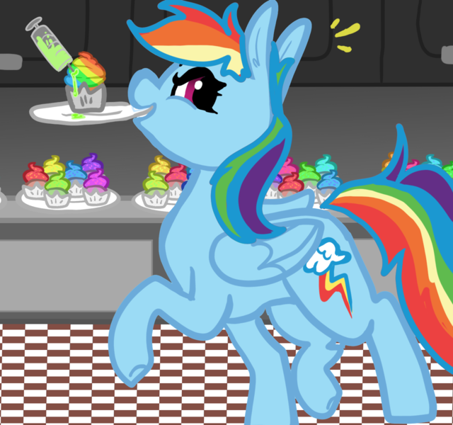 Size: 1280x1200 | Tagged: safe, artist:nootaz, derpibooru import, rainbow dash, pegasus, pony, cupcake, food, image, png, space station 13, ssethtzeentach, syringe