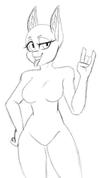 Size: 1116x1992 | Tagged: safe, artist:melodytheartpony, derpibooru import, oc, anthro, anthro oc, any species, closed hand, commission, hand on hip, image, looking at you, mischievous, png, pose, posing for photo, rock on, simple background, sketch, smiling, tongue out, white background, ych sketch, your character here