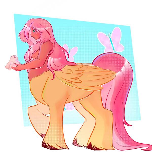 Size: 1590x1590 | Tagged: suggestive, artist:starsbursts, derpibooru import, angel bunny, fluttershy, centaur, human, rabbit, alternate hairstyle, animal, breasts, centaurified, centaurshy, cute, dark skin, female, grin, humanized, image, jpeg, long hair, looking at each other, looking at someone, male, shyabetes, sideboob, smiling, species swap, strategically covered, underboob, unshorn fetlocks