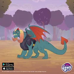 Size: 1080x1080 | Tagged: safe, derpibooru import, dragon lord torch, dragon, gameloft, image, male, my little pony logo, png, quadrupedal, solo, tree