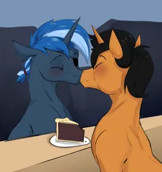 Size: 2888x3072 | Tagged: safe, artist:arume_lux, derpibooru import, oc, oc:high tide, oc:star, unicorn, cake, commission, food, gay, image, kissing, male, png