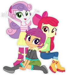 Size: 1280x1447 | Tagged: safe, artist:yaya54320, derpibooru import, apple bloom, scootaloo, sweetie belle, eqg summertime shorts, equestria girls, the canterlot movie club, base used, cutie mark crusaders, image, png, simple background, sitting, standing, transparent background, trio