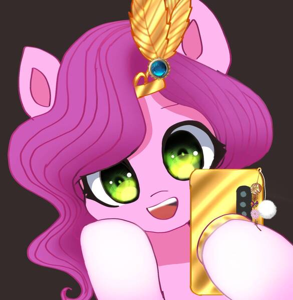 Size: 1380x1416 | Tagged: safe, artist:jaanhavi, derpibooru import, pipp petals, pegasus, pony, female, g5, image, jpeg, mobile phone, phone, simple background, solo