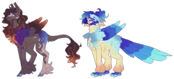 Size: 5916x2686 | Tagged: safe, artist:sleepy-nova, derpibooru import, oc, unofficial characters only, hippogriff, pegasus, pony, image, magical lesbian spawn, offspring, parent:autumn blaze, parent:captain celaeno, parent:princess luna, parent:rainbow dash, parents:celadash, png, quadrupedal, simple background, transparent background