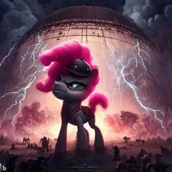 Size: 1024x1024 | Tagged: safe, derpibooru import, machine learning generated, pinkie pie, image, jpeg, nightmare fuel, prompter:pizza split, thunder