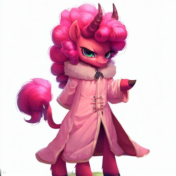 Size: 1024x1024 | Tagged: safe, derpibooru import, machine learning generated, pinkie pie, anthro, demon, demon pony, original species, horn, image, jpeg, multiple legs, prompter:pizza split, religion