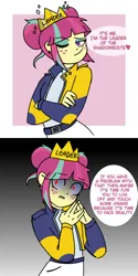 Size: 594x1188 | Tagged: safe, artist:psychodiamondstar, derpibooru import, sour sweet, equestria girls, clothes, crown, evil eyes, female, freckles, image, jacket, jewelry, jpeg, one eye closed, red eyes, regalia, wink