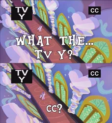 Size: 1600x1756 | Tagged: safe, derpibooru import, edit, edited screencap, screencap, starlight glimmer, pony, unicorn, the crystalling, breaking the fourth wall, closed captioning, comic, dialogue, female, image, png, screencap comic, solo, television logo joke, text, tv rating, tv-y