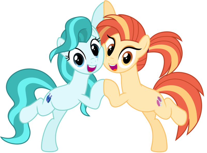 Size: 9384x6935 | Tagged: safe, artist:ejlightning007arts, derpibooru import, lighthoof, shimmy shake, earth pony, pony, 2 4 6 greaaat, best friends, bipedal, cheek to cheek, cute, duo, duo female, eyeshadow, female, holding hooves, image, lightorable, looking at you, makeup, png, ponytail, reference, shakeabetes, simple background, smiling, transparent background, vector