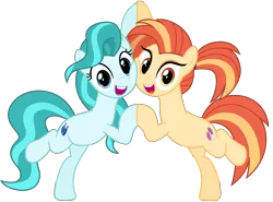 Size: 9384x6935 | Tagged: safe, artist:ejlightning007arts, derpibooru import, lighthoof, shimmy shake, earth pony, pony, 2 4 6 greaaat, best friends, bipedal, cheek to cheek, cute, duo, duo female, eyeshadow, female, holding hooves, image, lightorable, looking at you, makeup, png, ponytail, reference, shakeabetes, simple background, smiling, transparent background, vector