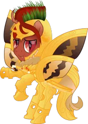 Size: 5280x7473 | Tagged: safe, artist:lincolnbrewsterfan, derpibooru import, oc, oc:red flux, unofficial characters only, changeling, insect, moth, mothling, original species, pony, derpibooru, .svg available, absurd resolution, armor, beautiful, bipedal, bipedal leaning, butterfly wings, change your reality, colored wings, congratulations, cute, cute face, cute little fangs, cute smile, derpibooru exclusive, digital art, fangs, flourish, flourishes, fluffy, gift art, gold, golden armor, gradient hair, gradient mane, gradient tail, grass, happy, hole, hoof heart, horn, horn guard, image, inkscape, leaning, looking at you, male, meta, movie accurate, png, rearing, red changeling, red eyes, sharp horn, simple background, smiling, smiling at you, solar empire, solar legend, solo, species swap, spread wings, stallion, standing, sword, tail, transparent background, two toned hair, two toned mane, two toned wings, underhoof, vector, weapon, wing guard, wings, yelling