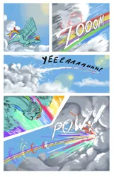 Size: 2000x3100 | Tagged: safe, artist:seventozen, derpibooru import, rainbow dash, pony, comic:the problem of parthus, cloud, flying, image, jpeg, quadrupedal, solo