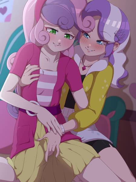 Size: 1200x1600 | Tagged: explicit, artist:rockset, banned from derpibooru, ponybooru import, diamond tiara, sweetie belle, equestria girls, blushing, clothes, diamondbelle, female, fingering, image, lesbian, lolicon, png, sex, shipping, through clothes, underage