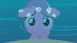Size: 1280x720 | Tagged: safe, derpibooru import, screencap, diamond tiara, earth pony, pony, crusaders of the lost mark, season 5, crying, cute, diamondbetes, female, filly, floppy ears, foal, frown, image, jpeg, river, sad, sadorable, solo, teary eyes, water