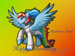 Size: 1440x1080 | Tagged: safe, artist:starcolor, derpibooru import, rainbow dash, birthday, gradient background, happy birthday, happy birthday mlp:fim, image, jpeg, solo