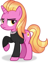 Size: 2611x3387 | Tagged: safe, artist:anime-equestria, derpibooru import, luster dawn, pony, unicorn, alternate hairstyle, clothes, female, frown, high res, image, jewelry, mare, necklace, png, raised hoof, simple background, solo, transparent background, vector