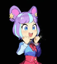 Size: 512x576 | Tagged: safe, artist:luckreza8, derpibooru import, machine learning generated, supernova zap, human, equestria girls, :d, anime, black background, female, image, open mouth, open smile, pinegraph, png, simple background, smiling, solo, su-z