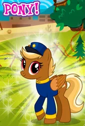 Size: 615x907 | Tagged: safe, derpibooru import, idw, official, unnamed character, unnamed pony, pegasus, pony, captain obvious, clothes, cropped, english, female, folded wings, gameloft, hat, idw showified, image, mare, meme, my little pony: magic princess, png, solo, telegram pony, text, wings, wow! glimmer