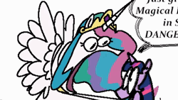 Size: 1280x720 | Tagged: safe, artist:punkittdev, derpibooru import, princess celestia, twilight sparkle, twilight sparkle (alicorn), alicorn, pony, twilight's kingdom, animated, boldblues, dialogue, female, image, implied lord tirek, mare, open mouth, screaming, simple background, speech bubble, spread wings, video, voice acting, volumetric mouth, vulgar, webm, white background, wings, youtube link