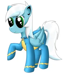 Size: 1280x1399 | Tagged: safe, artist:ask-fleetfoot, derpibooru import, fleetfoot, pony, alternate hairstyle, ask-fleetfoot, clothes, image, png, quadrupedal, simple background, solo, uniform, white background, wonderbolts uniform